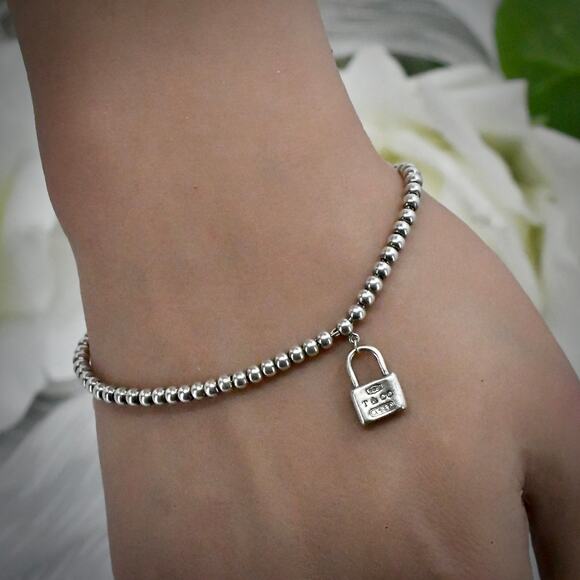 Tiffany & Co. Jewelry - Tiffany & Co 1837 Padlock Bead Bracelet 925 Sterling Silver Ball Chain